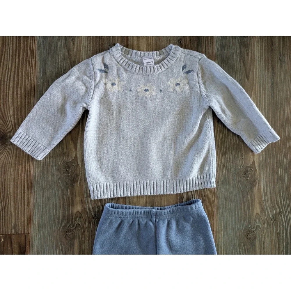 Carter's Child Of Mine Baby Girl Blue 2 Piece Sweater & Sweatpants Set 18 Months